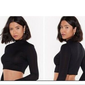 NASTY GAL Black Rib Crop Turtleneck Top Sz Small